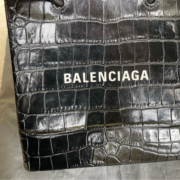 RARE BALENCIAGA Preowned Everyday XXS Shopping Tote Black embossed crocodile - Picture 10 of 16